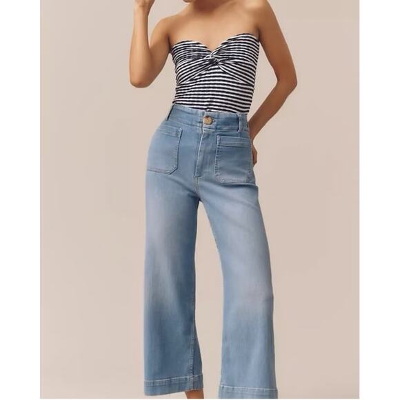 Maeve by Anthropologie The Colette High-Rise Crop Wide-Leg Light Wash 28 - Picture 1 of 11